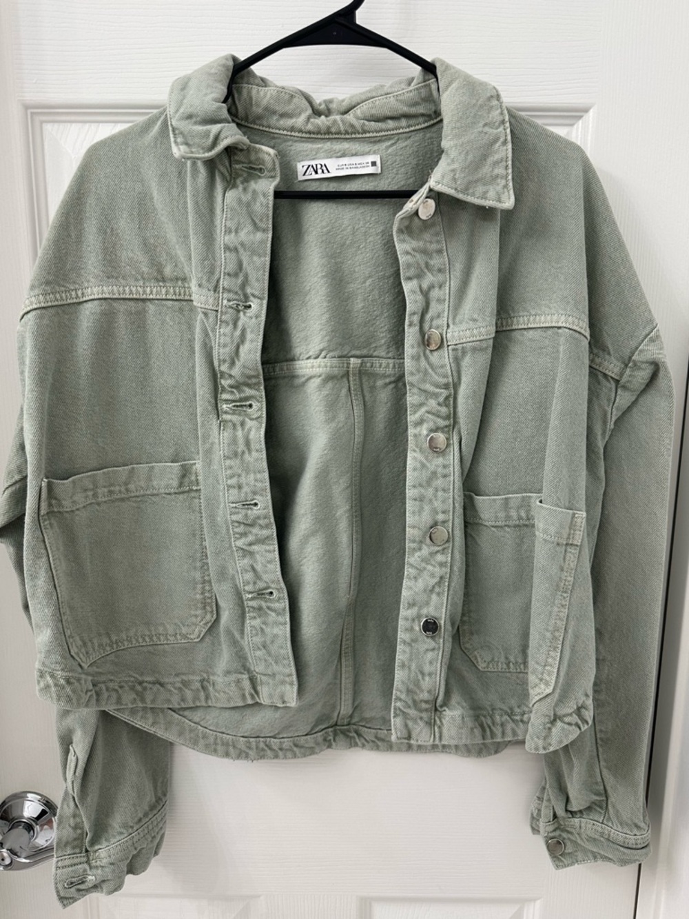 ZARA Light Sage Green Oversized Denim Jacket